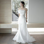 Lisa in a Simple Yet Elegant White French-Style one-Shoulder Mermaid Maxi Dress Avalabel