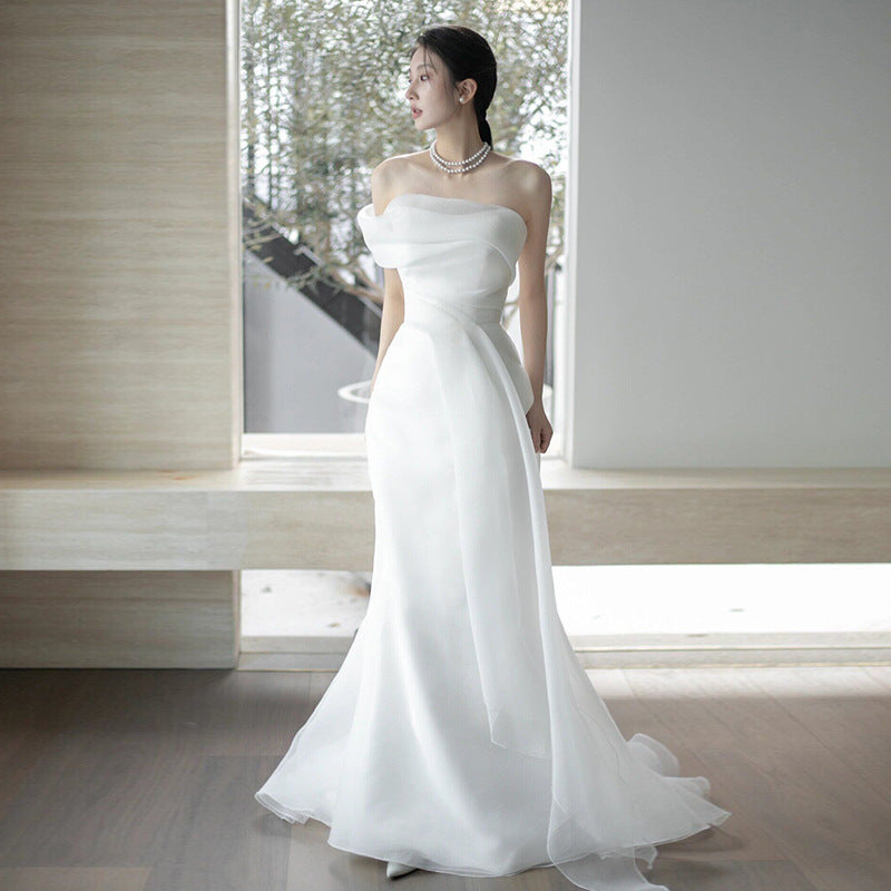 Lisa in a Simple Yet Elegant White French-Style one-Shoulder Mermaid Maxi Dress Avalabel