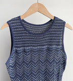 Hollow Striped Sleeveless Knit Midi Dress in Royal Blue Avalabel