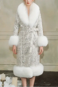 Sliver Tie Long Sleeve Long Fur Autumn Coat Avalabel