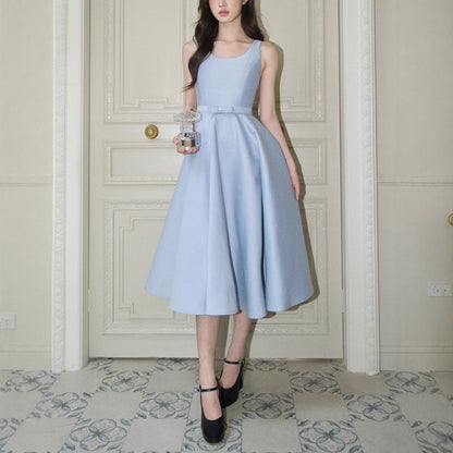 Bow U-Neck Sleeveless Hepburn Midi Dress