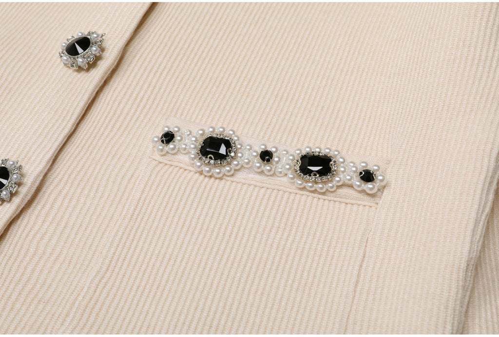 virginia Cream Embellished Cardigan skirt set Avalabel