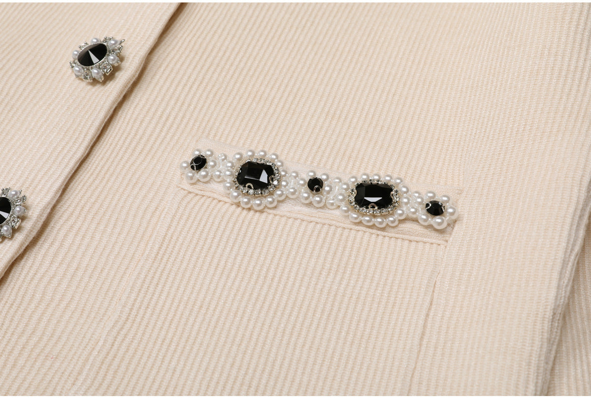 virginia Cream Embellished Cardigan skirt set Avalabel