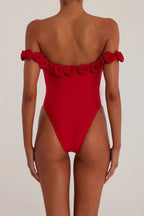 3d Flower Strapless Bodysuit in Red Avalabel