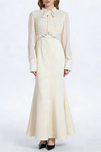 Carlin Balloon Sleeve Ruched Tie Up Midi Dress - Apricot Avalabel