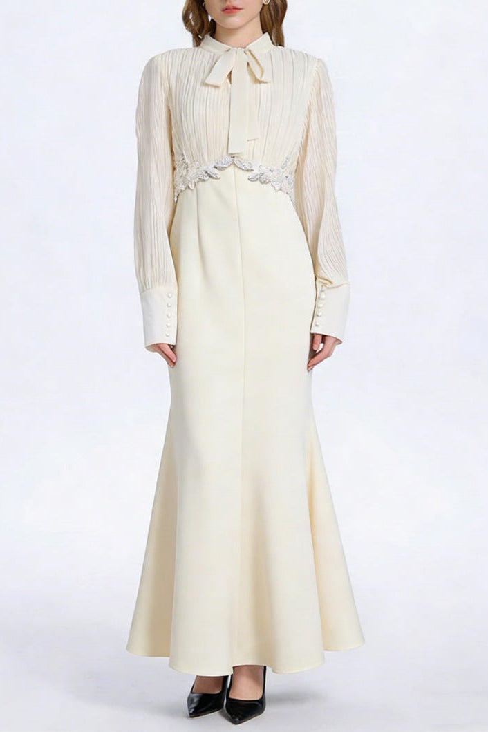 Carlin Balloon Sleeve Ruched Tie Up Midi Dress - Apricot Avalabel