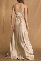 Kay Champagne Crepe Bias-Cut Satin Halter Maxi Dress Avalabel