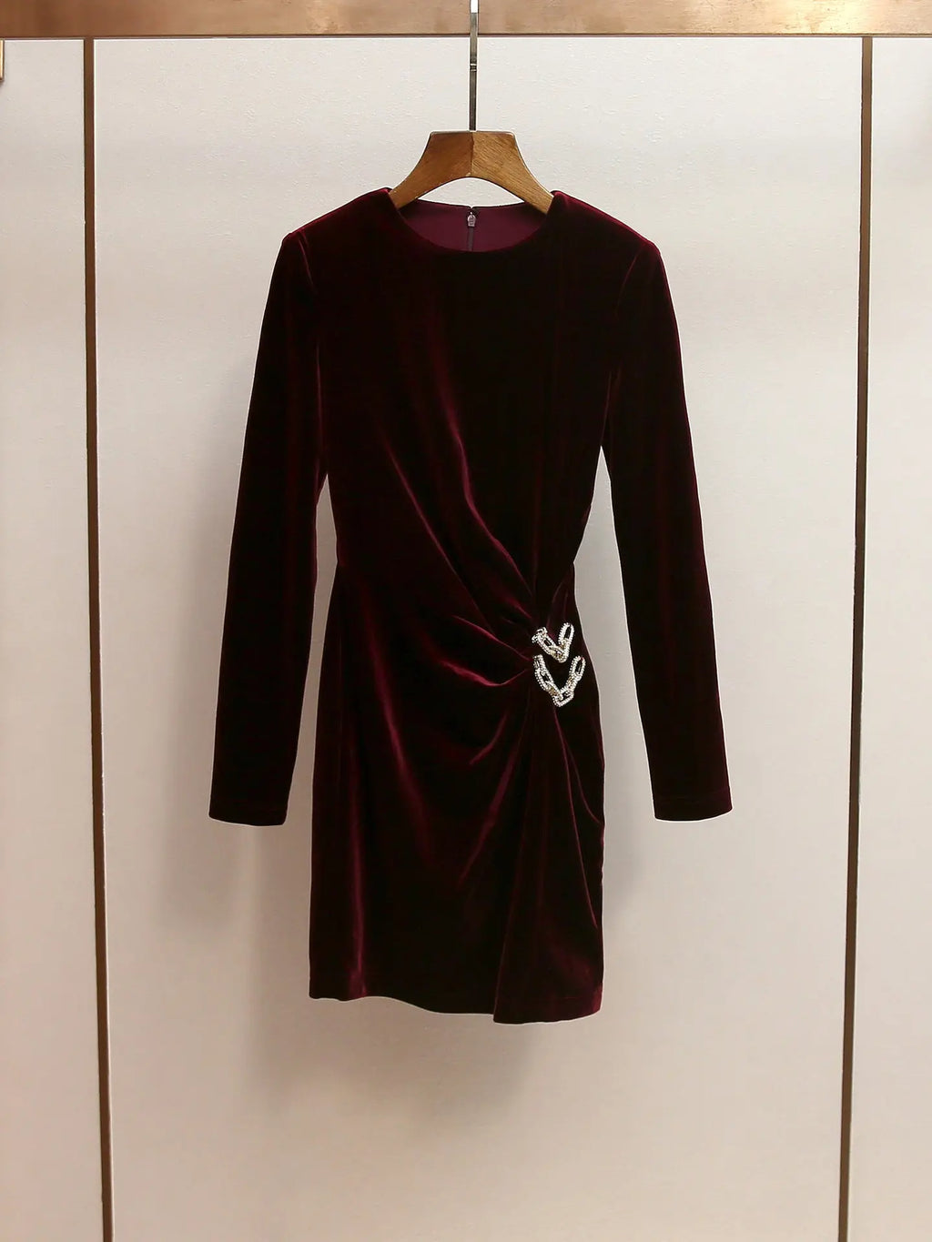 yvette Burgundy Velvet Embellished Mini Dress Avalabel