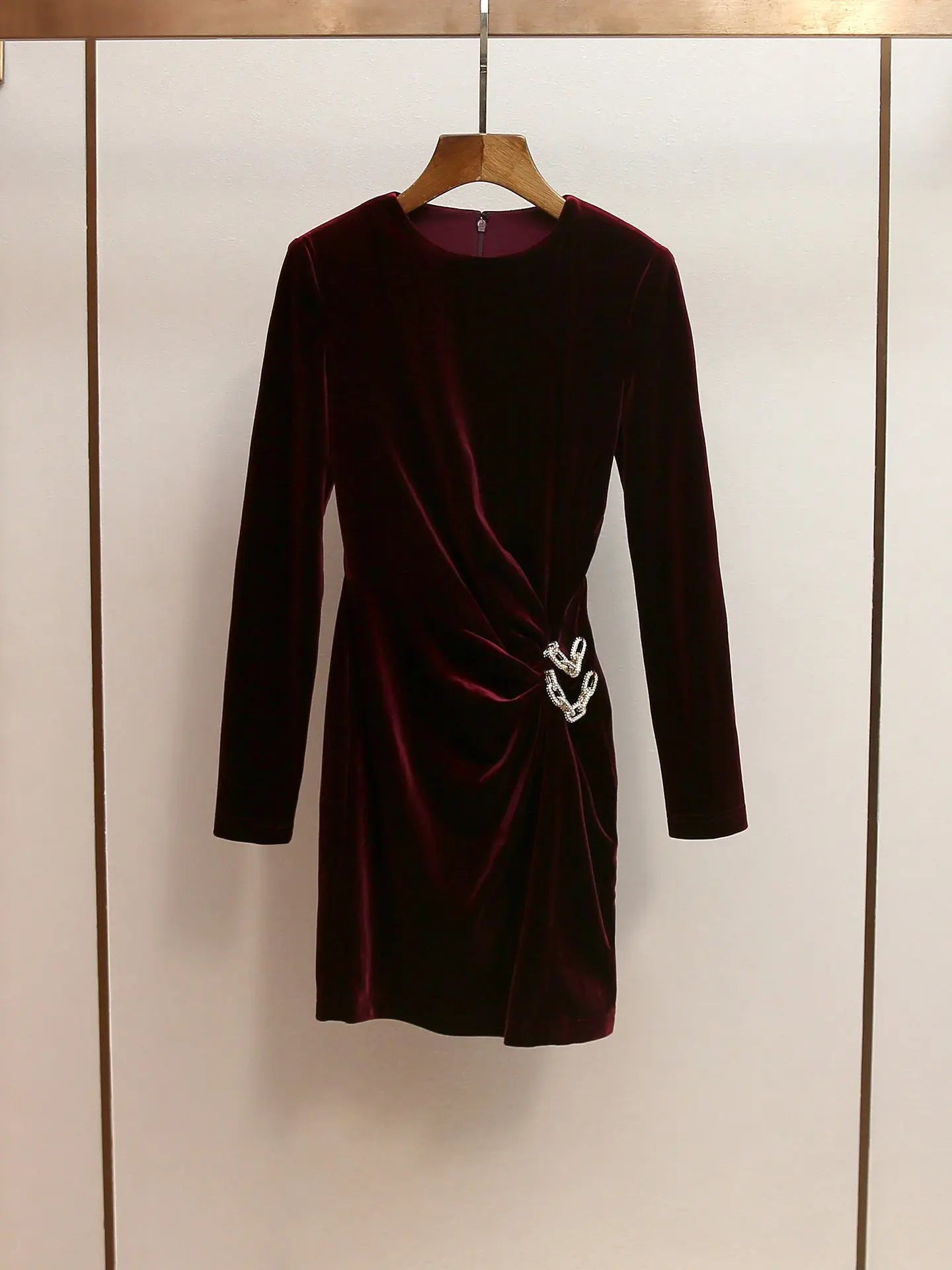 yvette Burgundy Velvet Embellished Mini Dress Avalabel