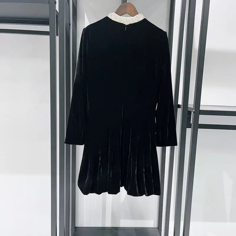 sheila Beaded Velvet puffy mini Dress in black Avalabel