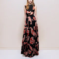 Black Printed  V-neck Sleeveless Maxi Dress Avalabel