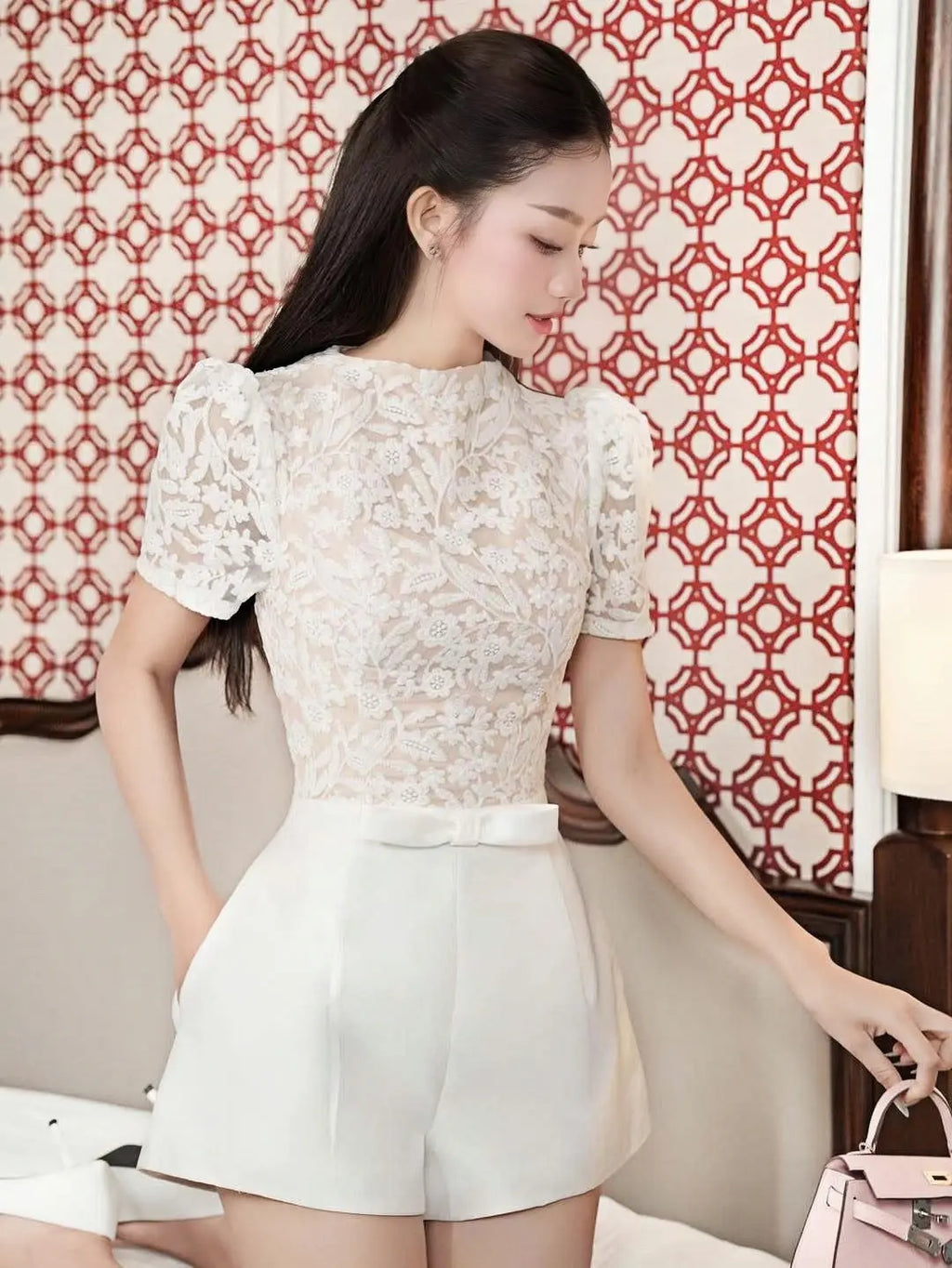 murray Lace patchwork jumpsuit in white Avalabel