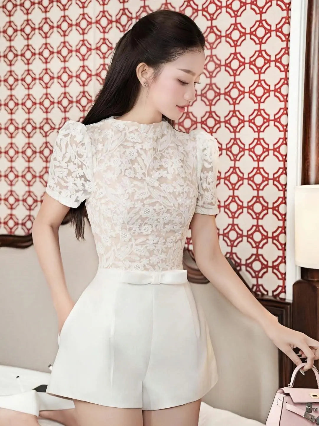 murray Lace patchwork jumpsuit in white Avalabel