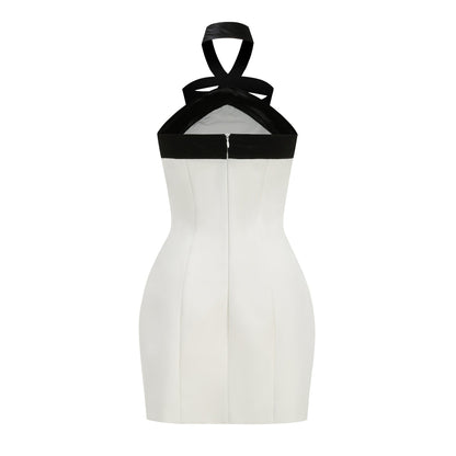 Fortunata Halter Neck Velvet Bow Mini Dress Avalabel