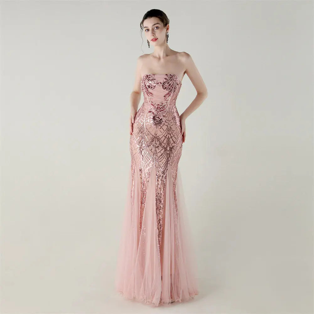 sequin strapless tulle maxi dress Avalabel