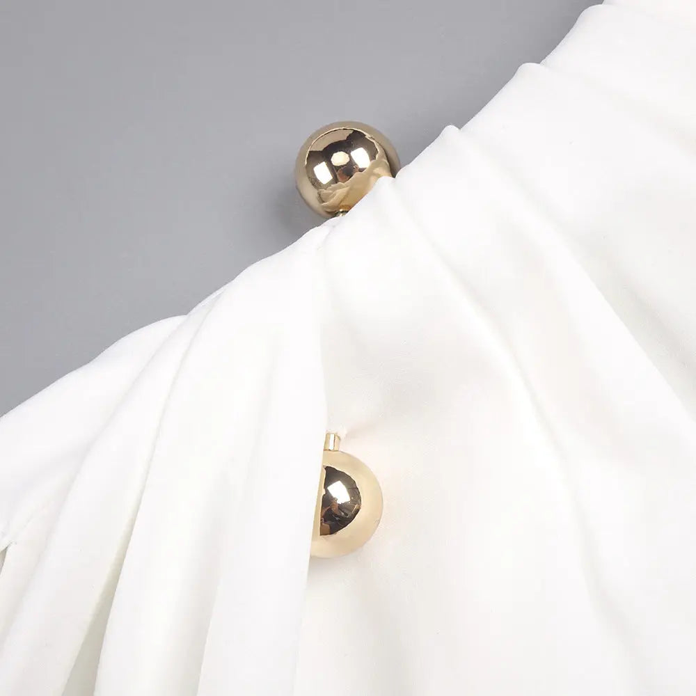rita Metallic Double Ball Long-Sleeve High-Slit maxi Dress in white Avalabel