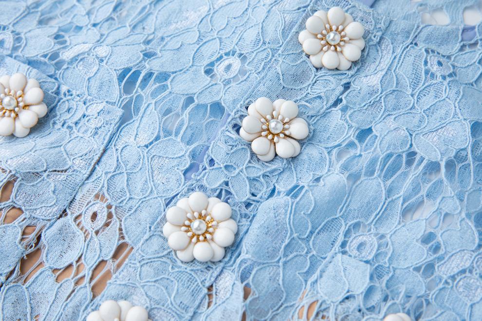 Eunice Hollow Pencil Lace Mini Dress in Blue Avalabel