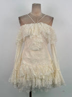 Elisha Off Shoulder Lace Ruffle Mini Dress Avalabel
