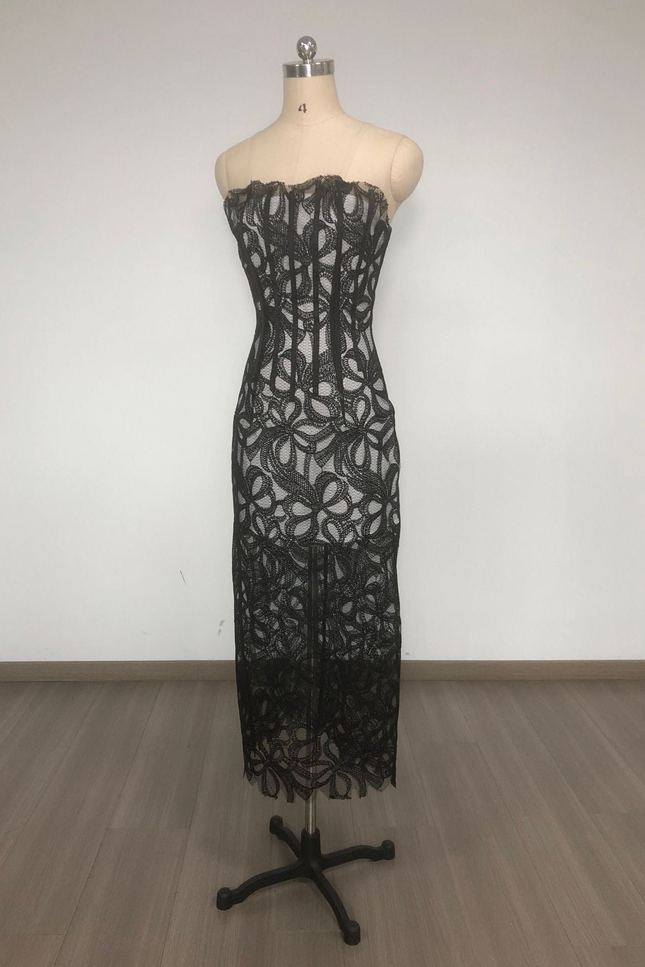 Letitia Strapless Flower Embroidered Midi Dress Avalabel