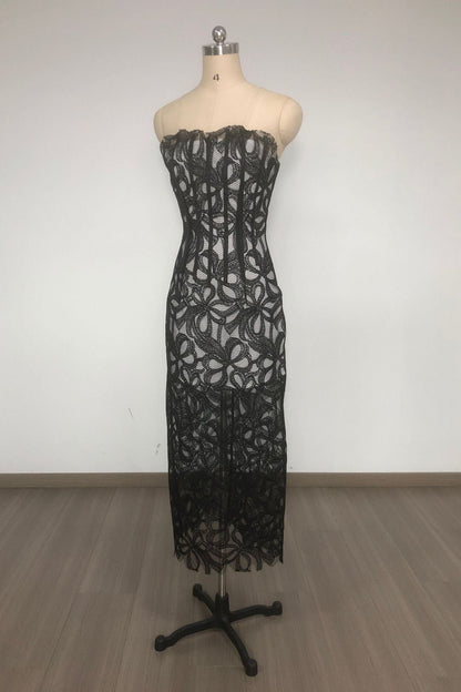 Letitia Strapless Flower Embroidered Midi Dress