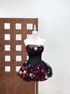 Roxya Floral Strapless Corset Mini Dress - Black Avalabel