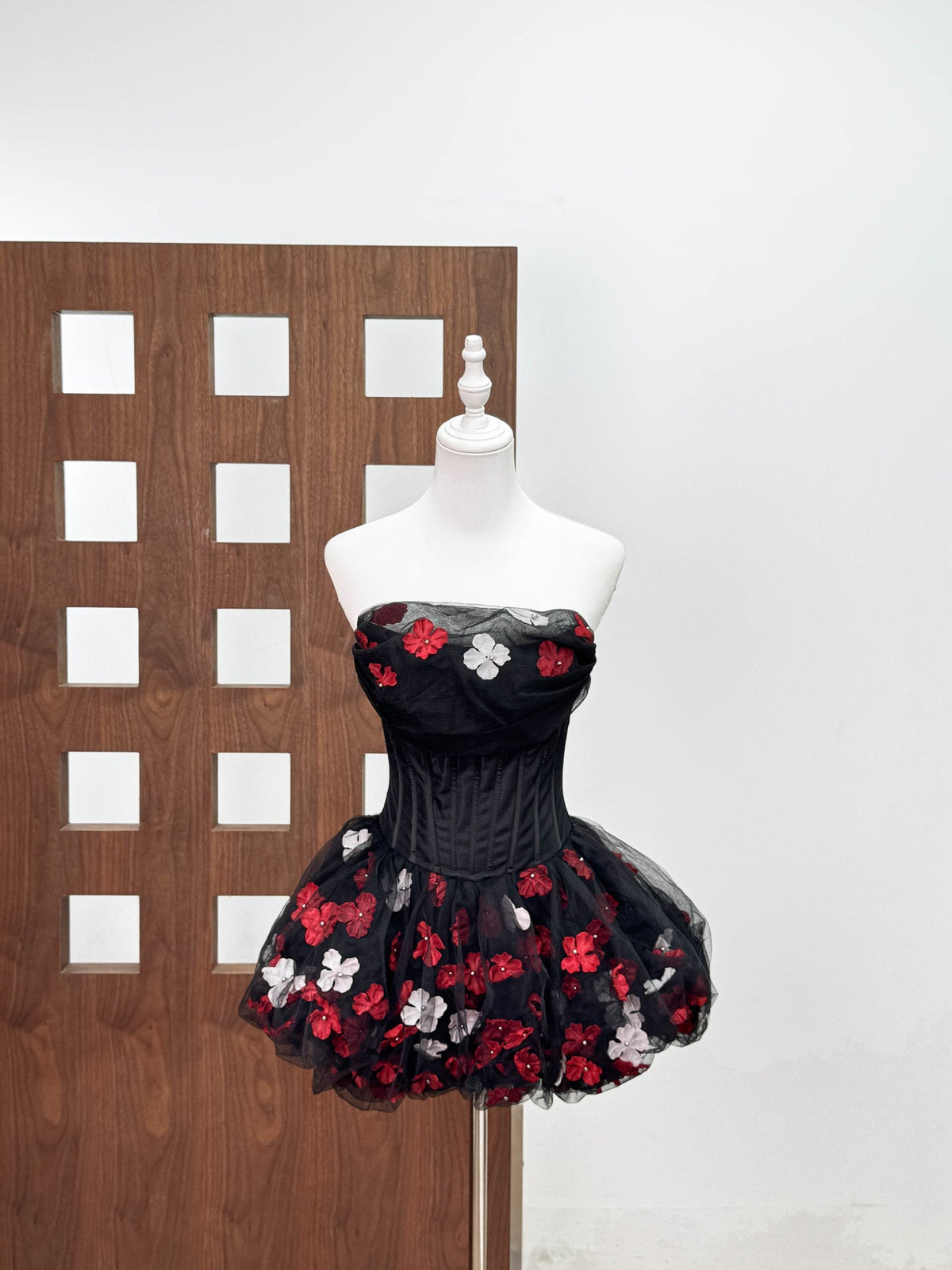 Roxya Floral Strapless Corset Mini Dress - Black Avalabel
