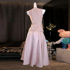 Ella pink V-Neck Sleeveless Top & Skirt Two-Piece Set Avalabel