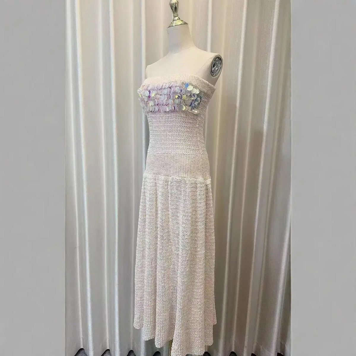 kimberley beige off-shoulder Sleeveless sequin jersey Maxi Dress Avalabel