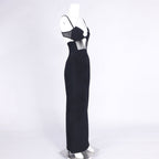 Back Slit Knitted Bandage Maxi Dress in Black Avalabel