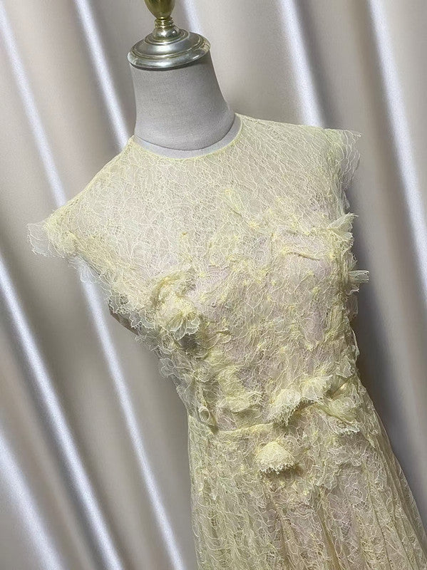 jennifer Lace Flower embellished maxi Dress in yellow Avalabel