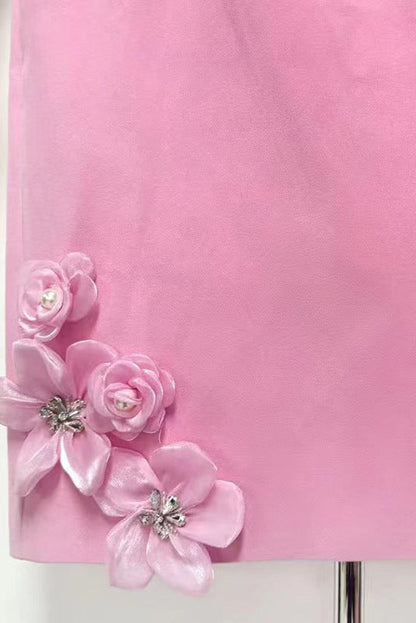 Sabrina 3D Flower Midi Dress in Pink