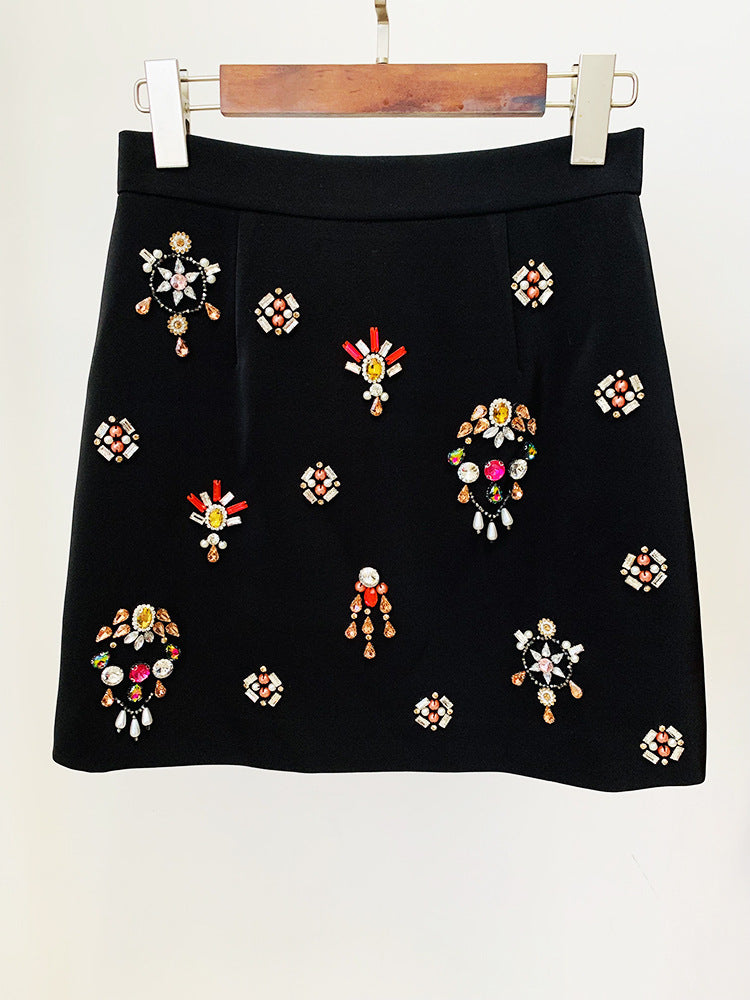 BLACK RHINESTONE EMBELLISHED SKIRT SET Avalabel