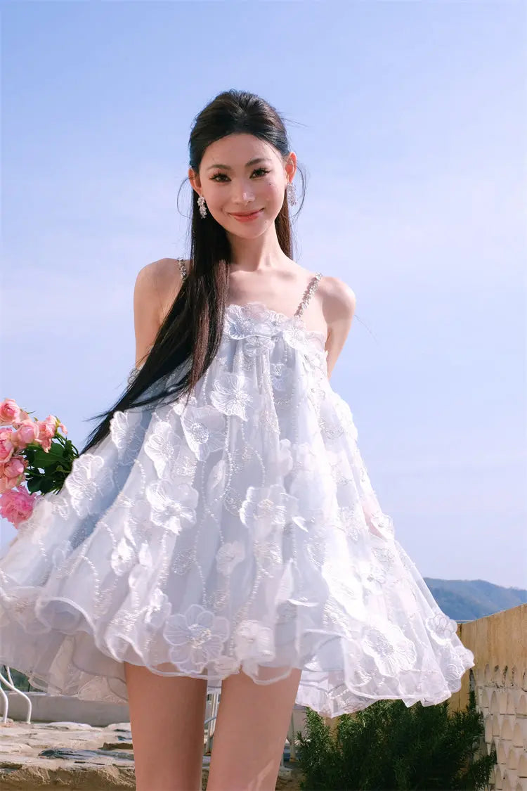 Tutu Light Blue Sleeveless Flower Diamond Short Doll Dress Avalabel