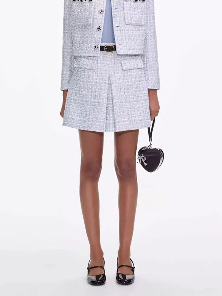 zenobia pale blue Tweed mini skirt Avalabel