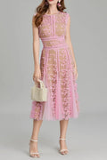 Phoenix 3D Embroidered Lace Mesh Midi Dress in Pink Avalabel