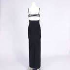 Back Slit Knitted Bandage Maxi Dress in Black Avalabel