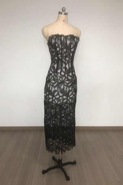 Letitia Strapless Flower Embroidered Midi Dress