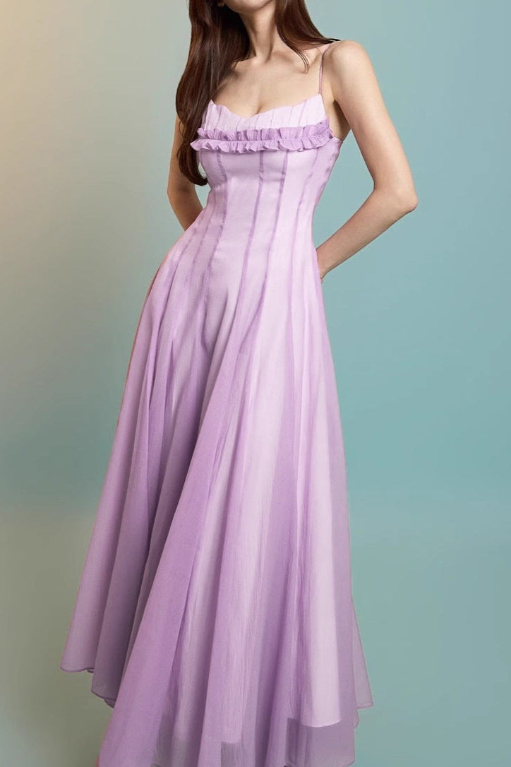Simona Chiffon Chest Wrap Maxi Dress in Purple Avalabel