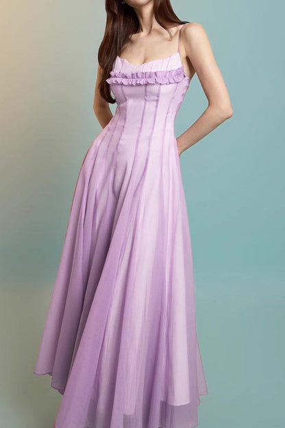 Simona Chiffon Chest Wrap Maxi Dress in Purple