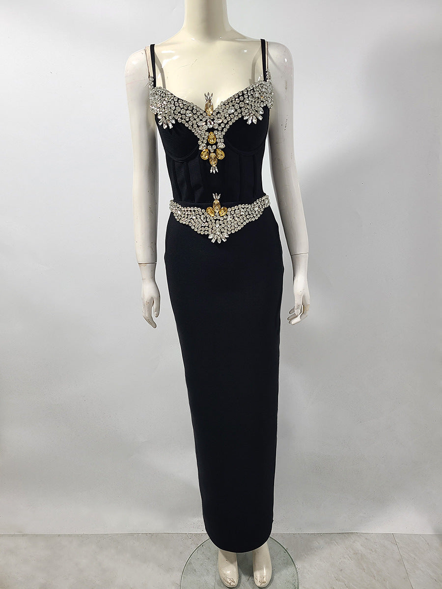 rita Rhinestone Bandage maxi dress in black Avalabel
