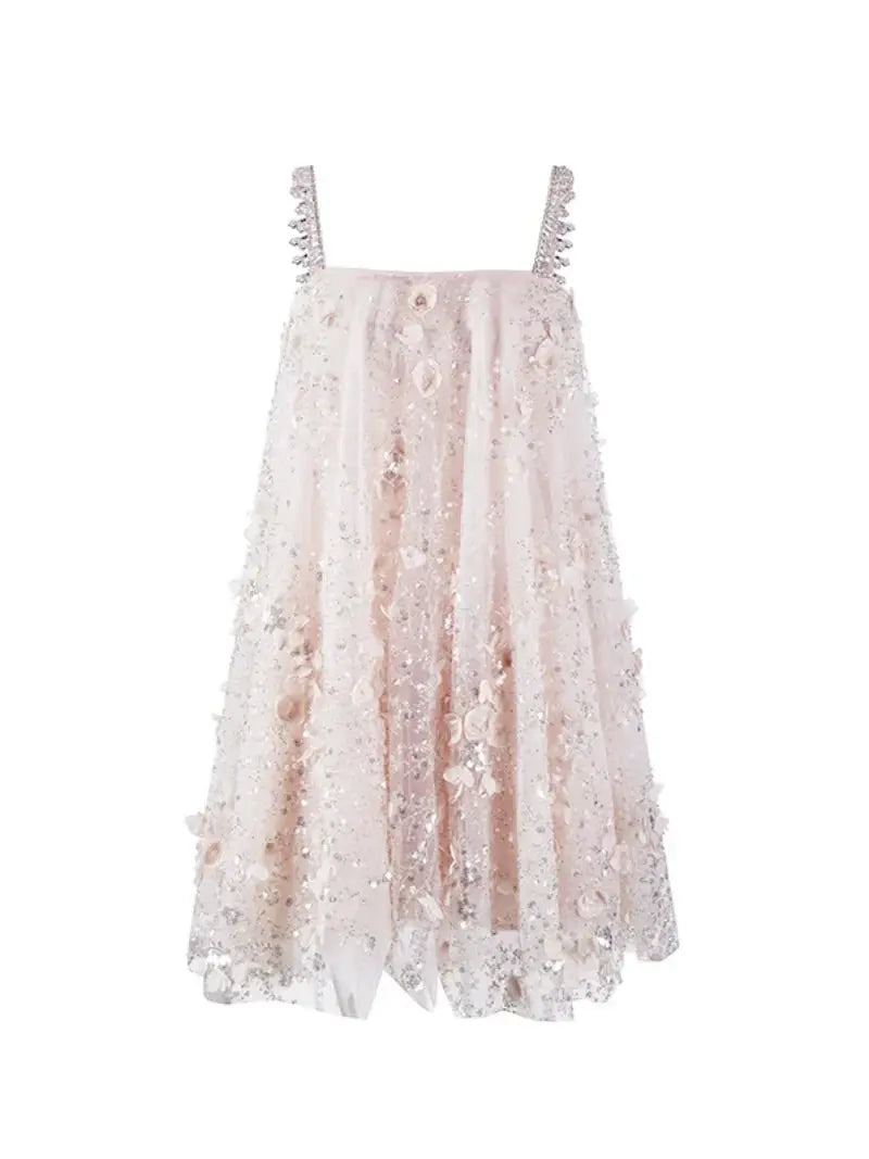 Zola Pink Flower Embroidered Loose doll Party Dress Avalabel
