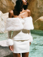 sherry Off Shoulder Furry Skirt Set Avalabel