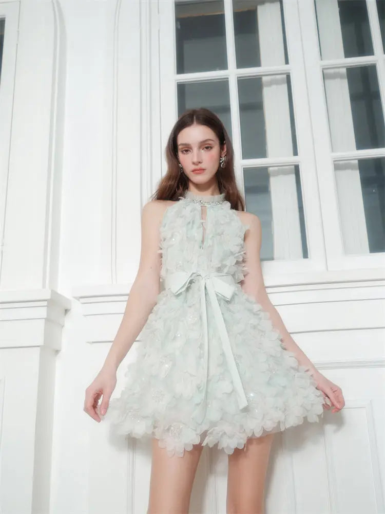 Pastel Green Ribbon Floral wedding guest bridal Dress Avalabel
