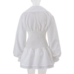 zenobia Large lapel button puff sleeve tutu mini dress in white Avalabel