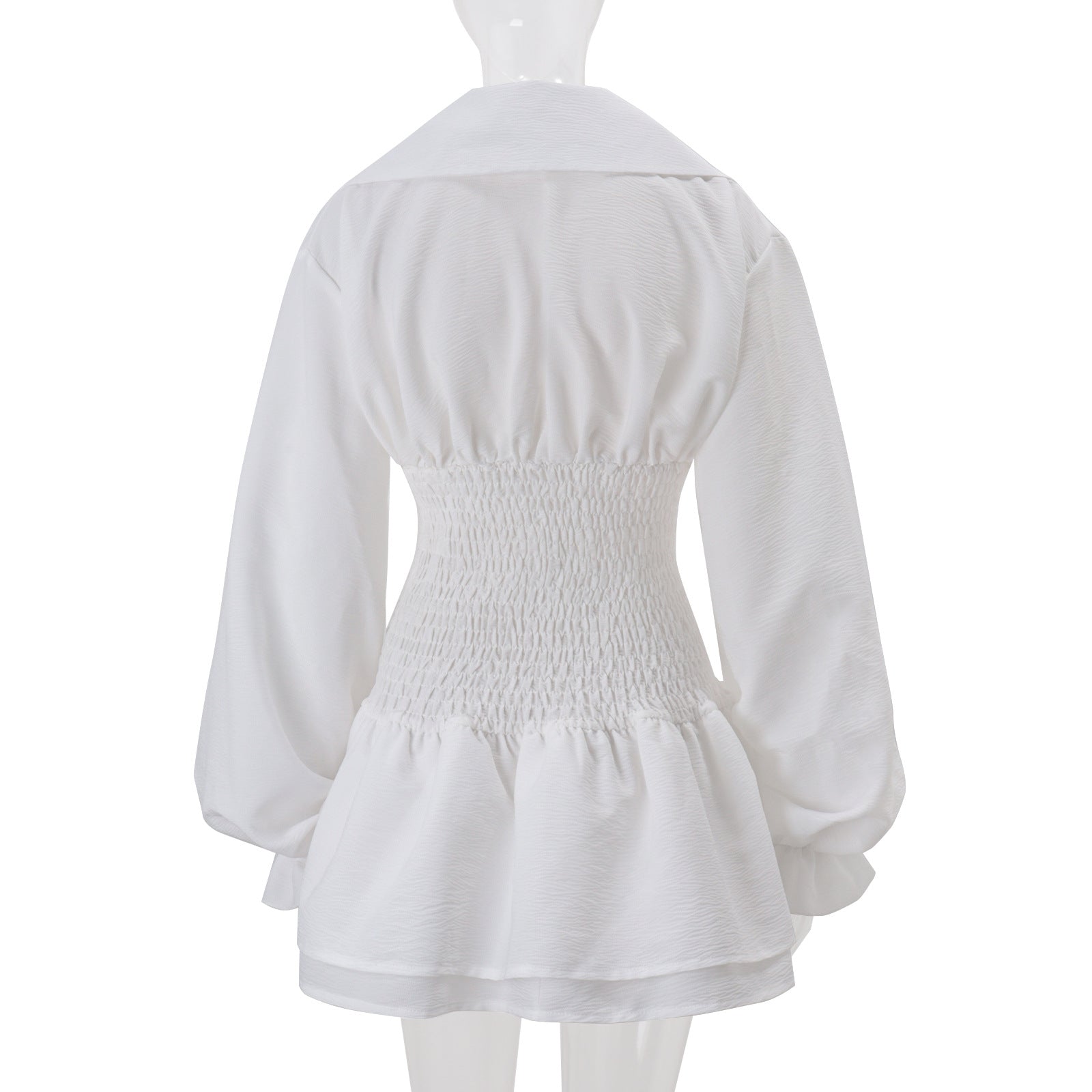 zenobia Large lapel button puff sleeve tutu mini dress in white Avalabel