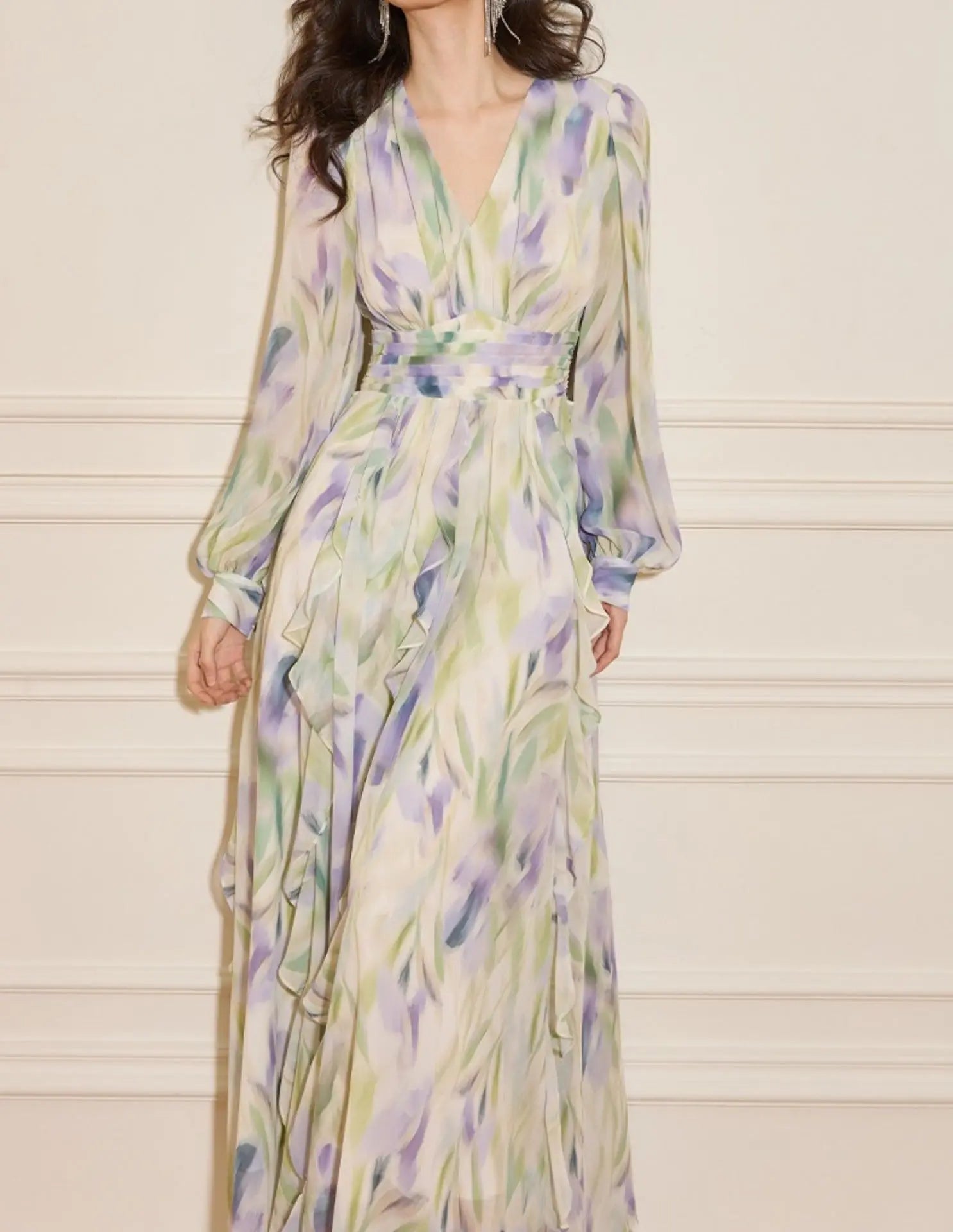 rachel multicolor v-neck floral print lantern sleeve maxi dress Avalabel