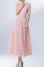 Lace Collared Belted Midi Dress Avalabel