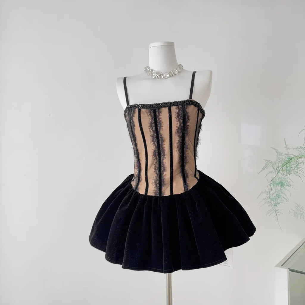rebecca Black Corset Lace Flare Mini Dress Avalabel