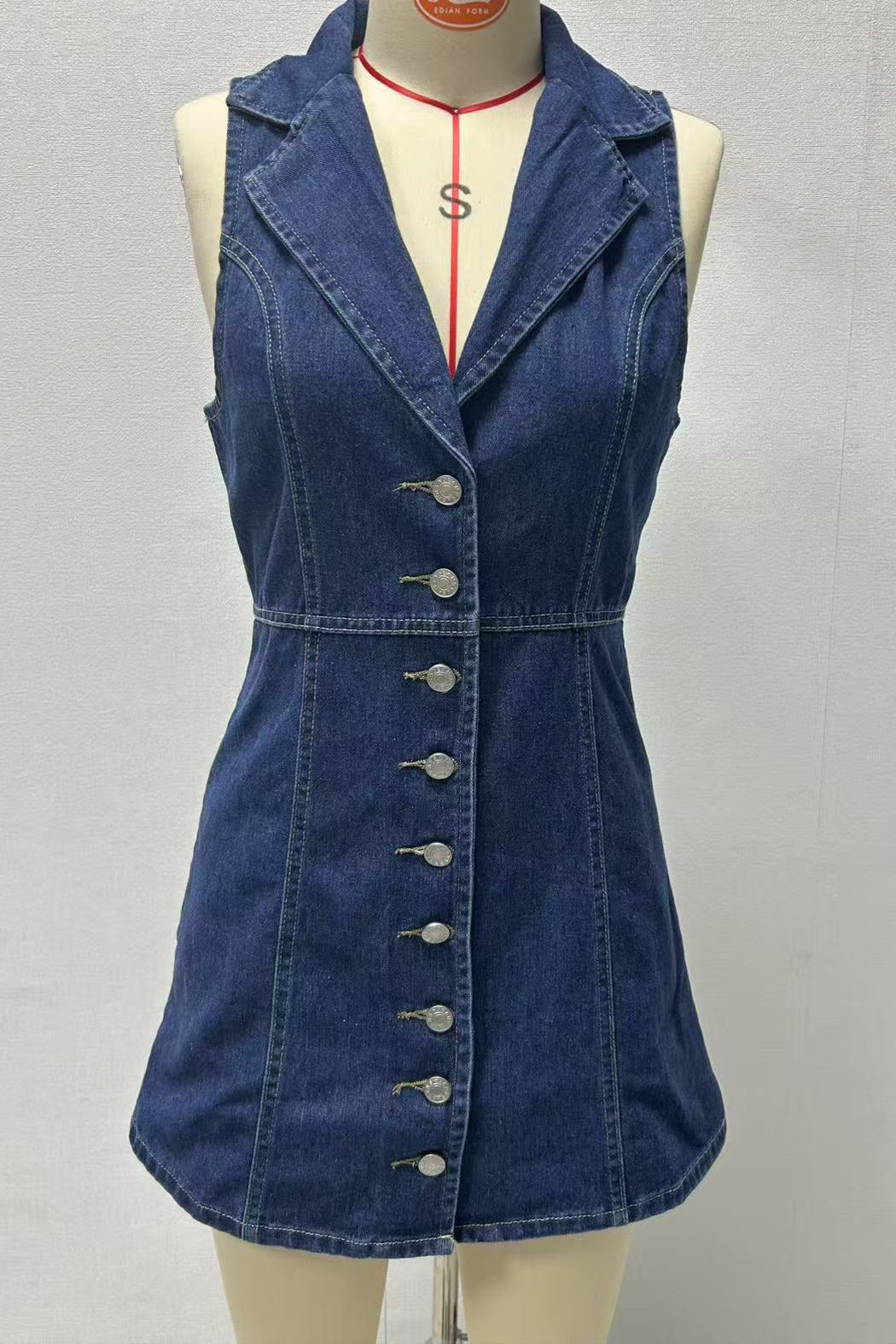 Eartha Collared Denim Mini Dress - Dark Blue Avalabel