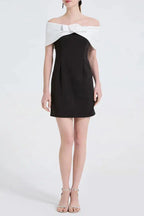 Sandra Off-Shoulder 3D Flower Mini Dress in Black Avalabel